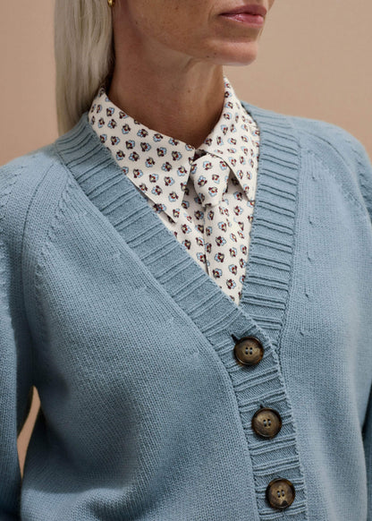 Blue V-Neck Relaxed Raglan Cardigan
