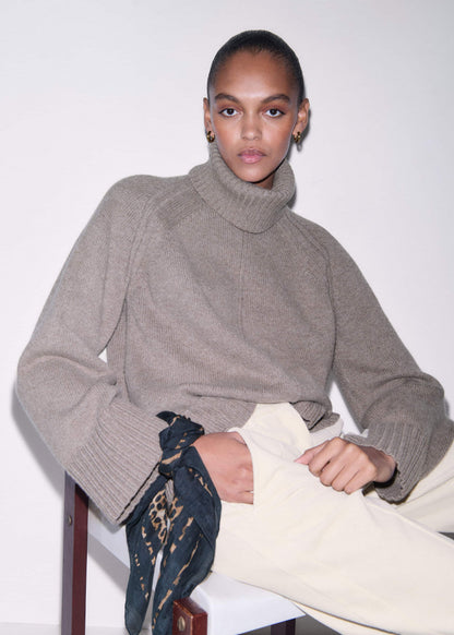 Brown Exposed Seam Raglan Sweater + Snood