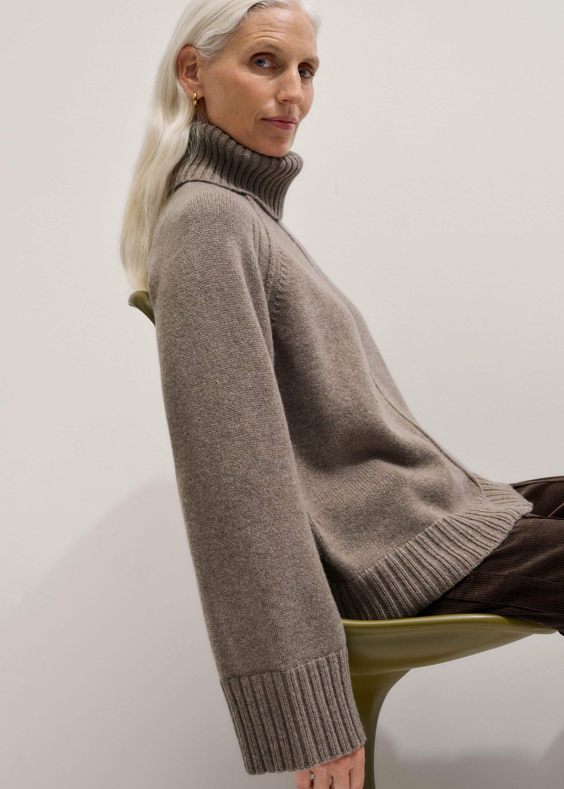 Brown Exposed Seam Raglan Sweater + Snood