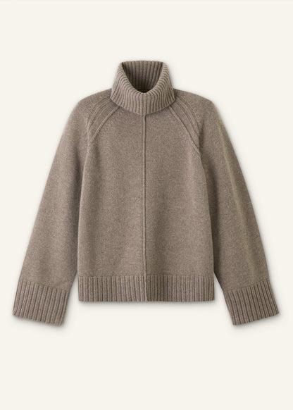 Brown Exposed Seam Raglan Sweater + Snood