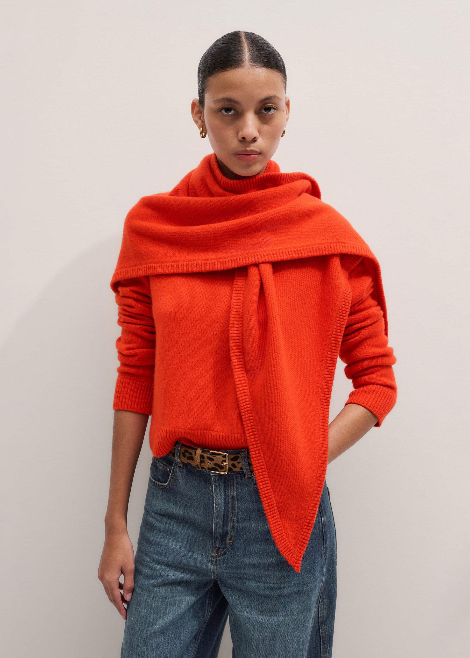 Orange Cashmere Relaxed Crop Sweater