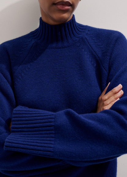 Blue High Neck Relaxed Raglan Sweater