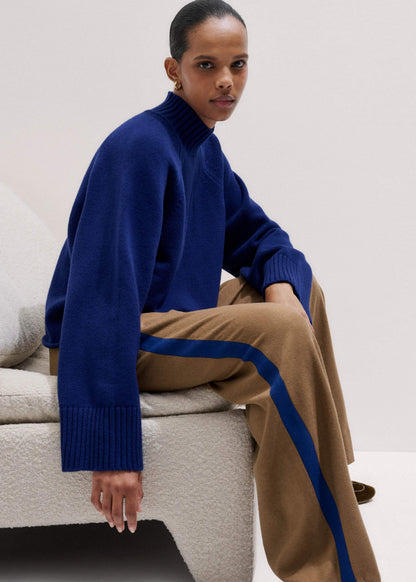 Blue High Neck Relaxed Raglan Sweater