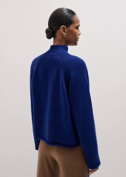 Blue High Neck Relaxed Raglan Sweater