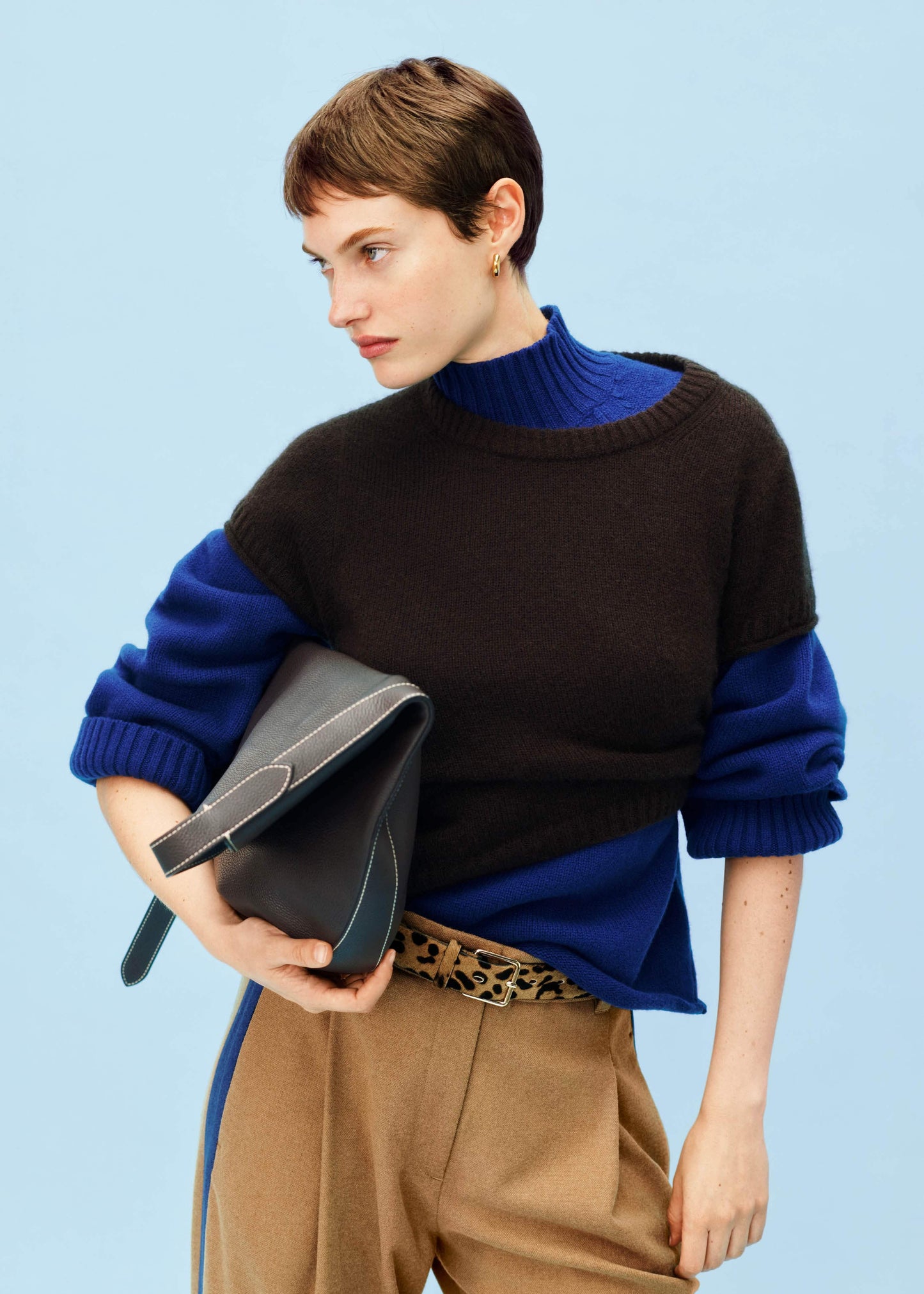 Blue High Neck Relaxed Raglan Sweater