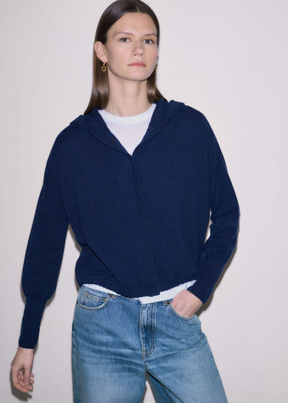 Dark Navy Cashmere Drop Shoulder Box Crop Hoodie