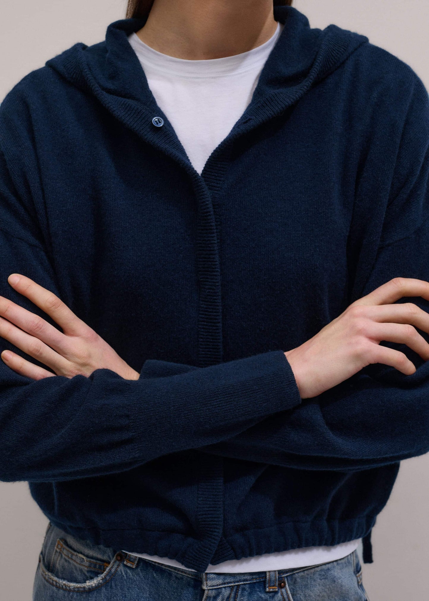 Dark Navy Cashmere Drop Shoulder Box Crop Hoodie