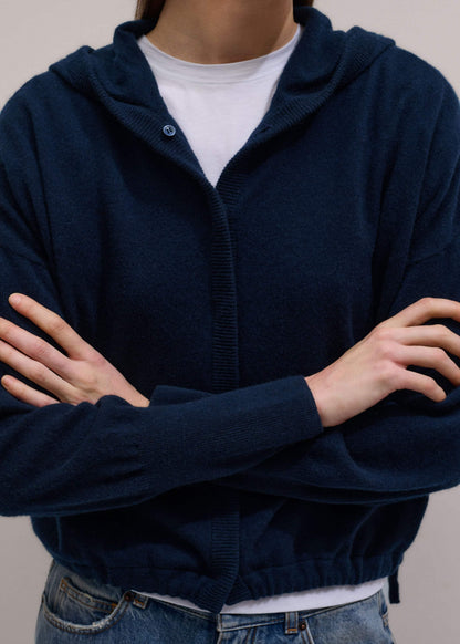 Dark Navy Cashmere Drop Shoulder Box Crop Hoodie