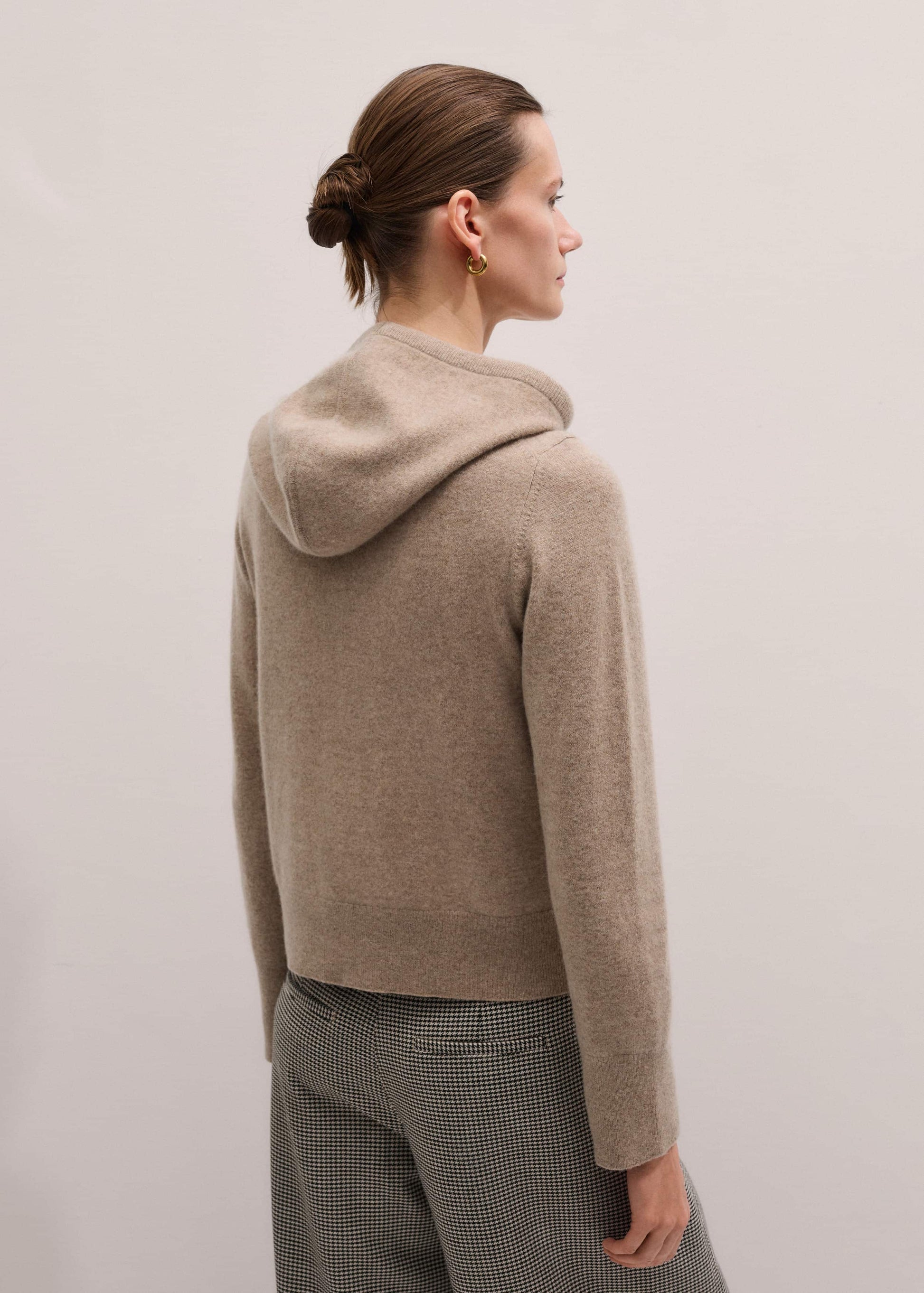 Light Brown Cashmere Two-Way Zip Straight Hoodie