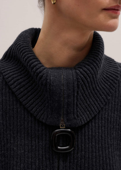 Grey Relaxed Fly Neck Zip Jumper
