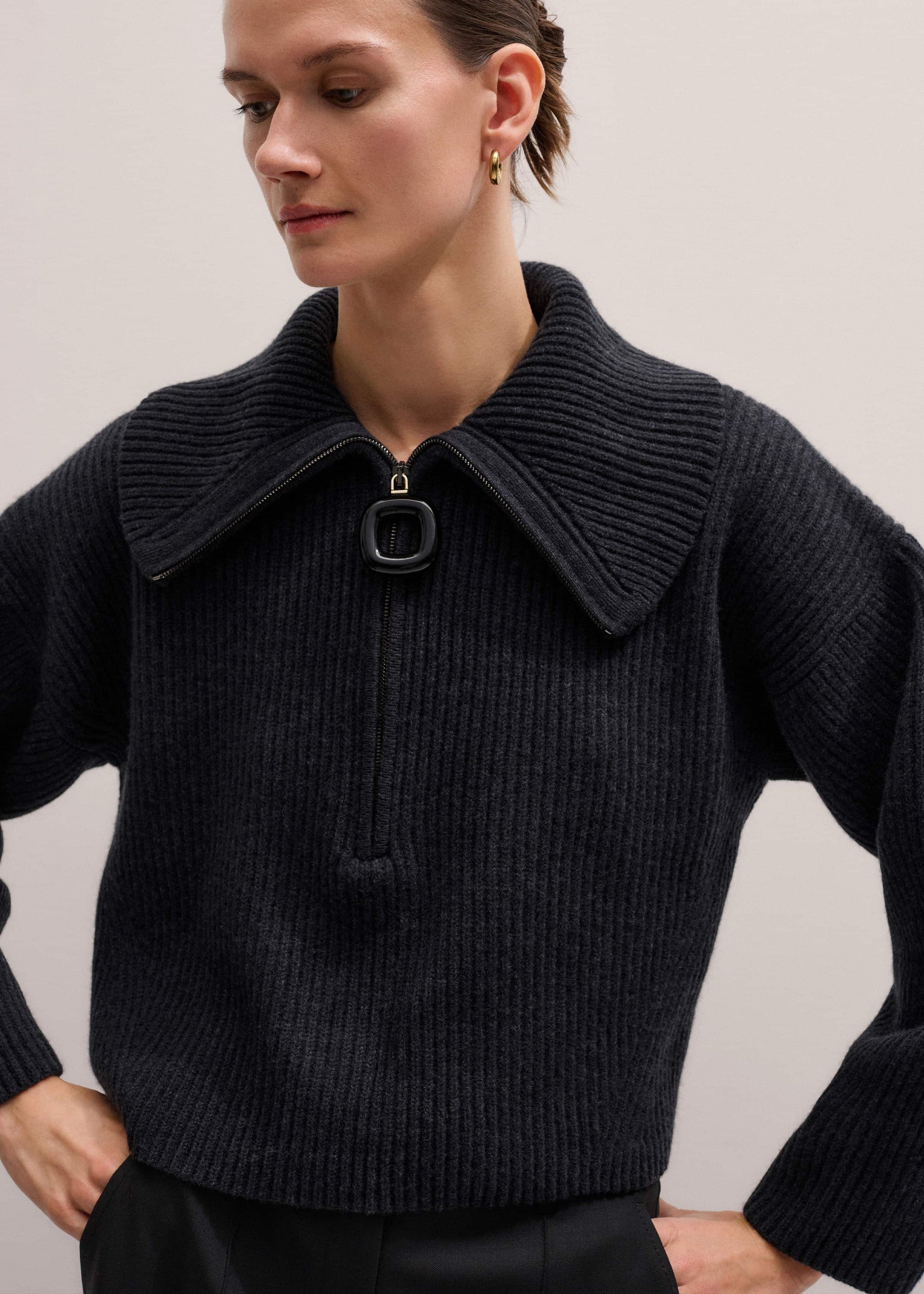 Grey Relaxed Fly Neck Zip Jumper