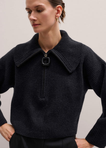 Grey Relaxed Fly Neck Zip Jumper