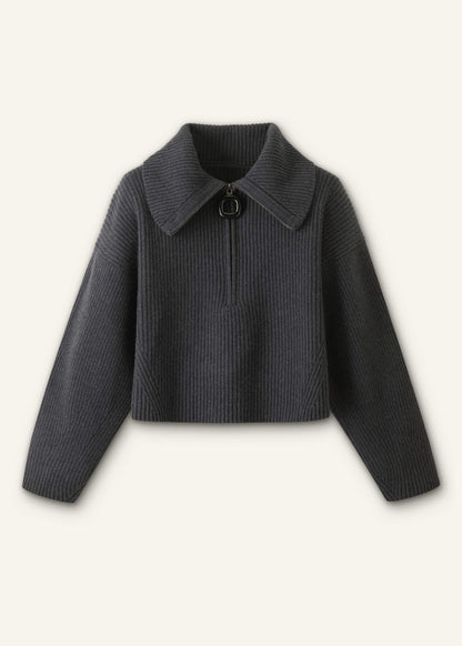 Grey Relaxed Fly Neck Zip Jumper