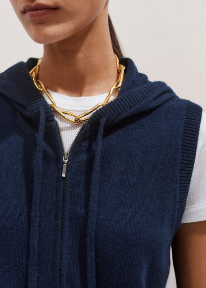 Navy Icon Cashmere Sleeveless Blazer Hoodie | Knitwear