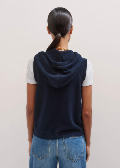 Navy Icon Cashmere Sleeveless Blazer Hoodie | Knitwear