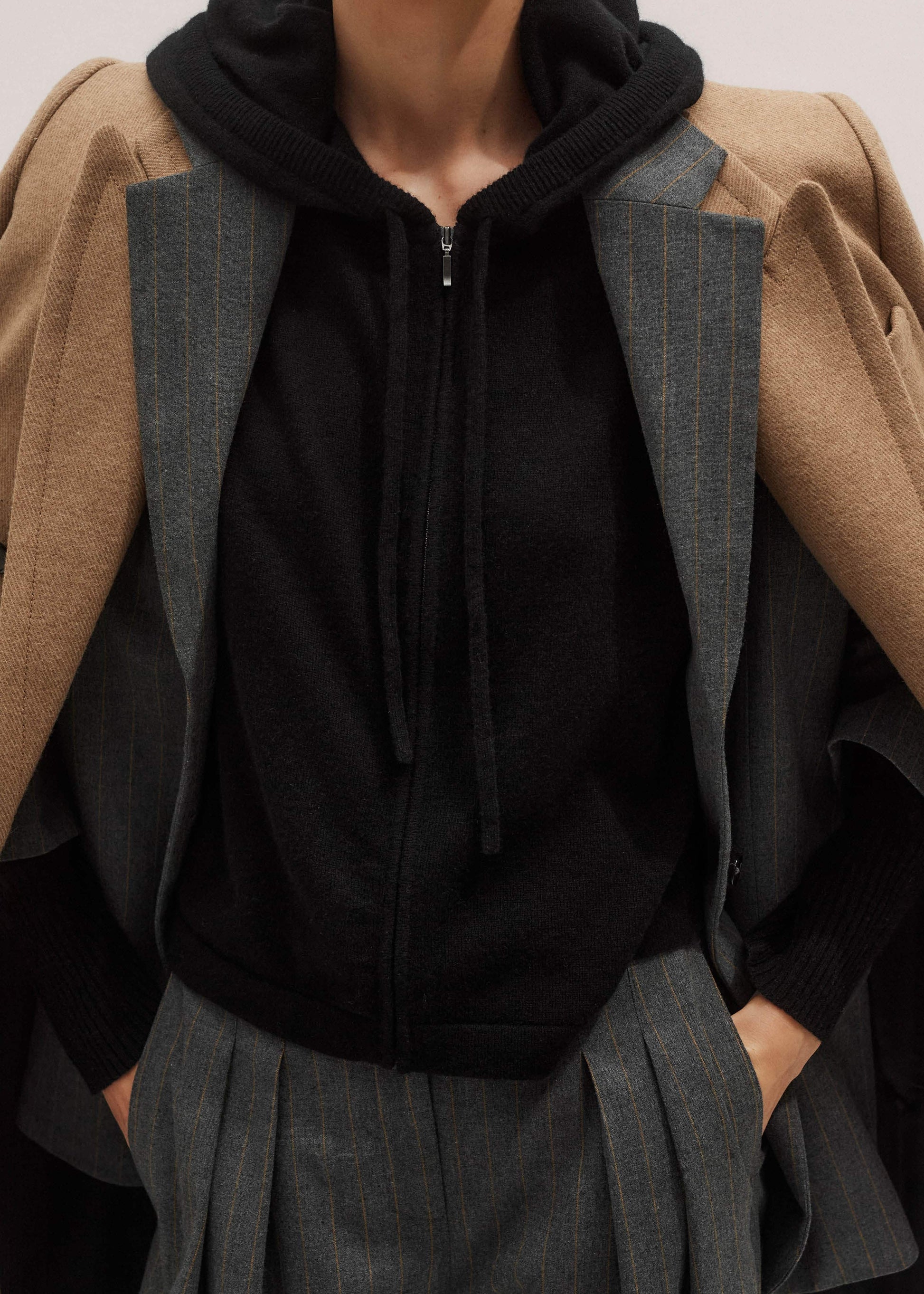 Black Cashmere Relaxed Fit Box Zip Hoodie