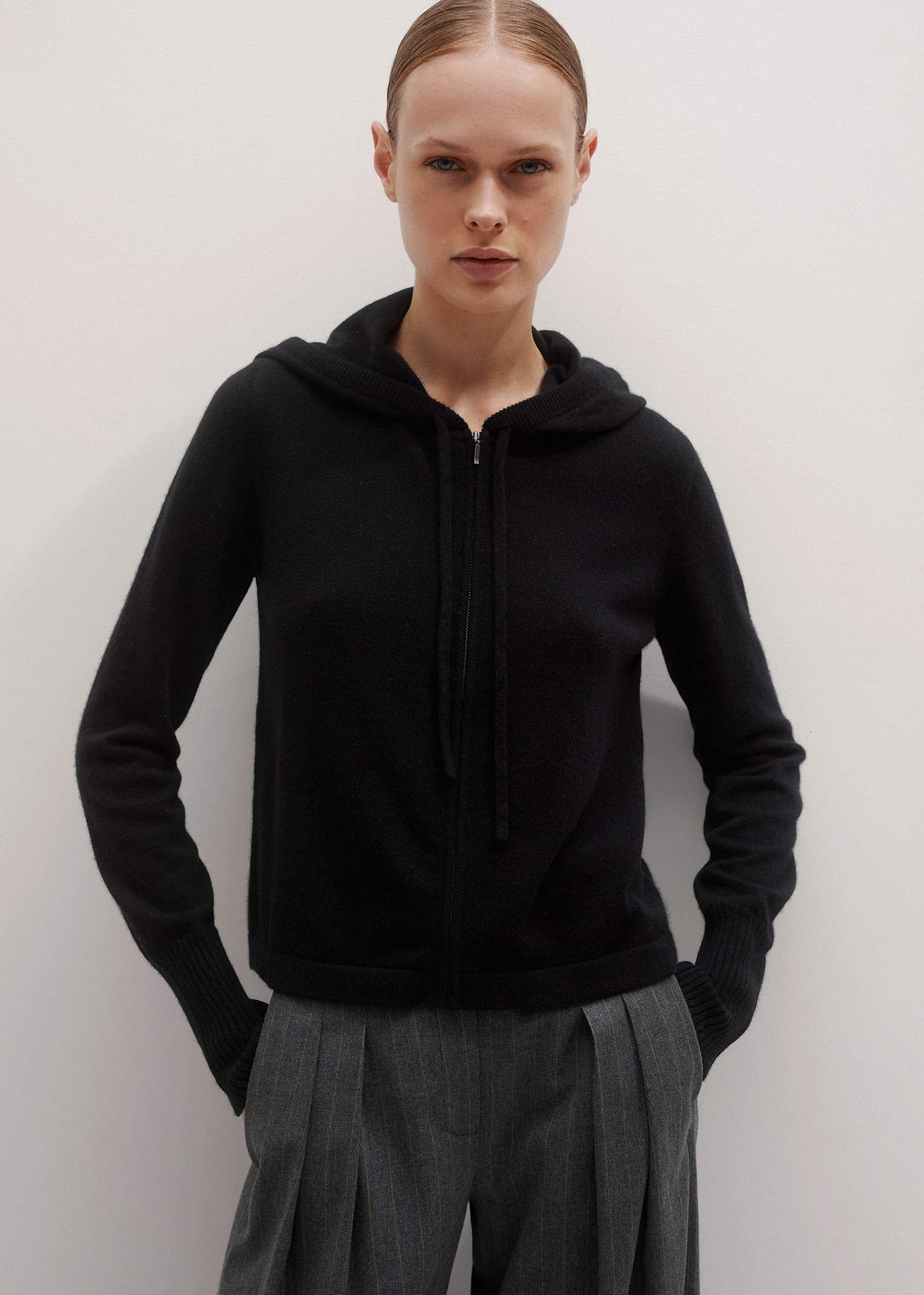 Black Cashmere Relaxed Fit Box Zip Hoodie