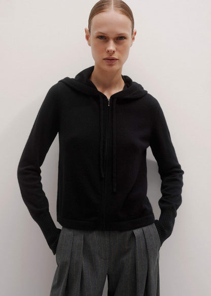 Black Cashmere Relaxed Fit Box Zip Hoodie