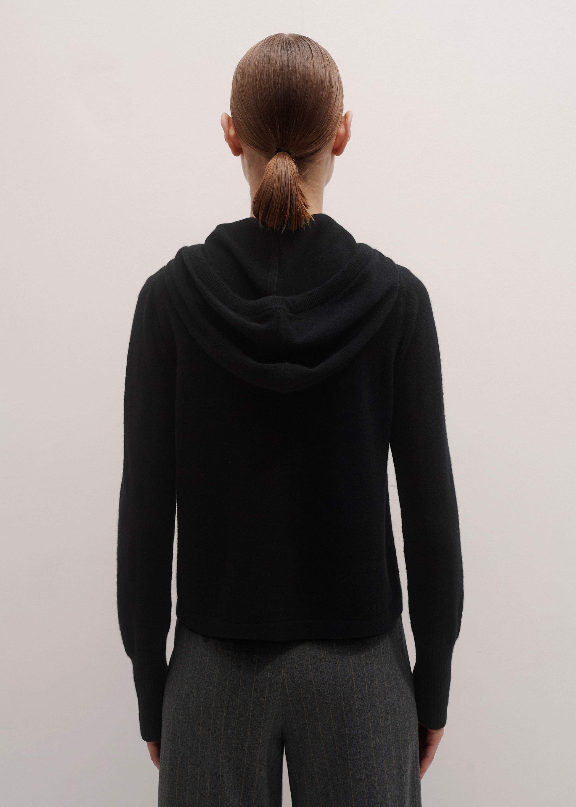 Black Cashmere Relaxed Fit Box Zip Hoodie