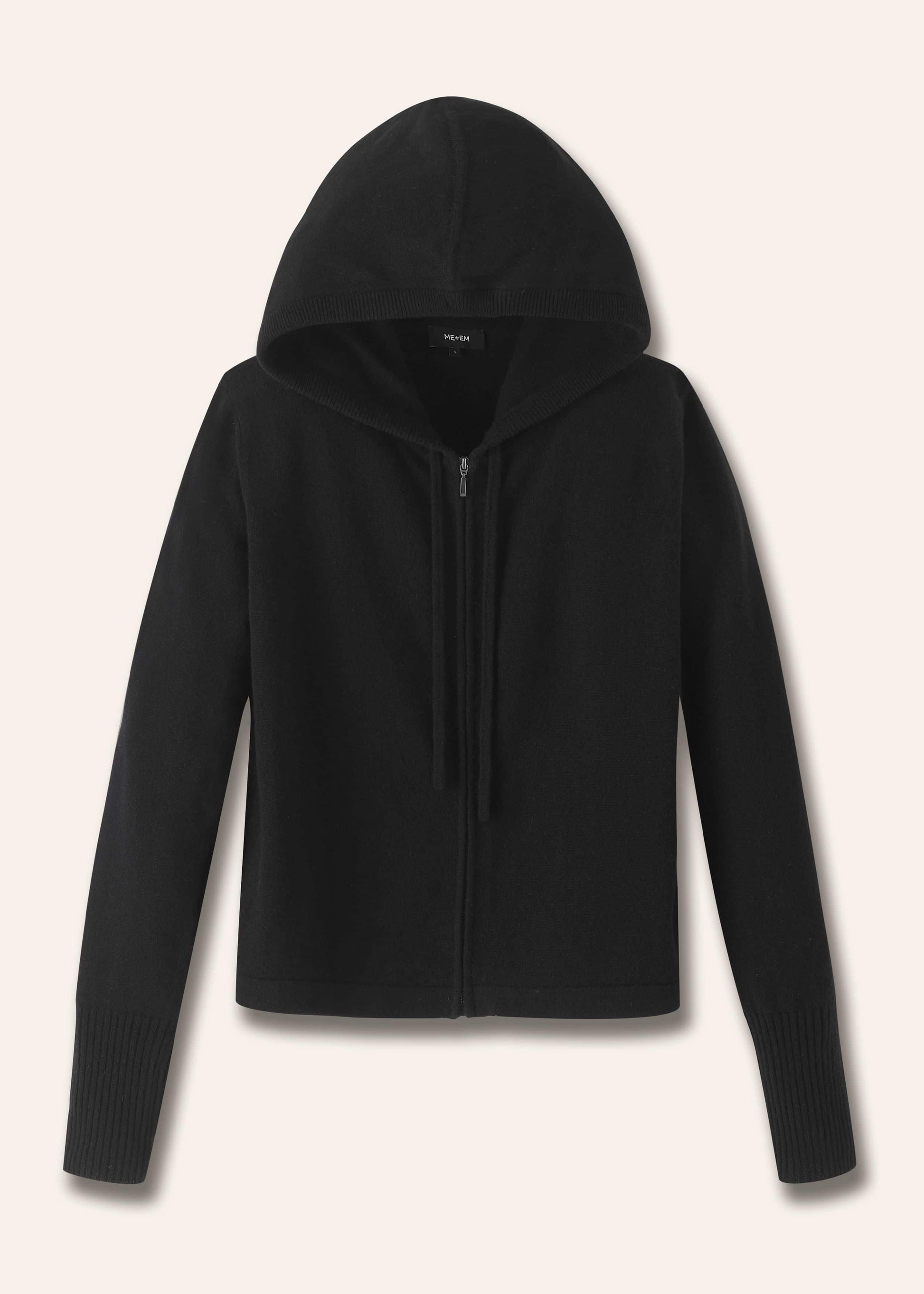 Black Cashmere Relaxed Fit Box Zip Hoodie