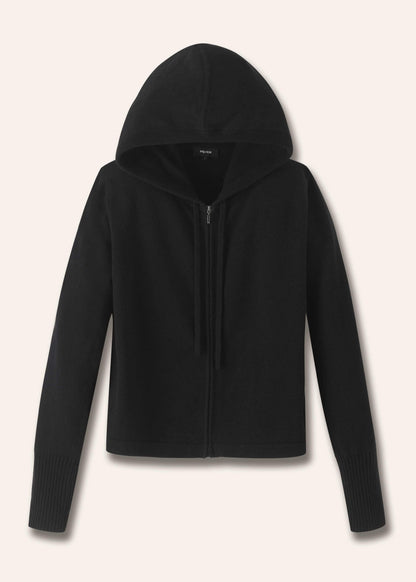 Black Cashmere Relaxed Fit Box Zip Hoodie