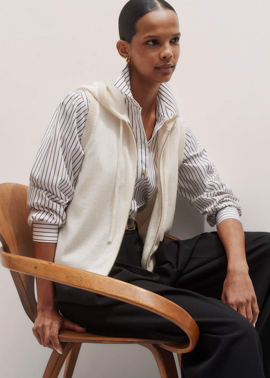 Cream Icon Cashmere Sleeveless Blazer Hoody
