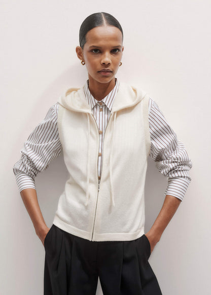 Cream Icon Cashmere Sleeveless Blazer Hoody