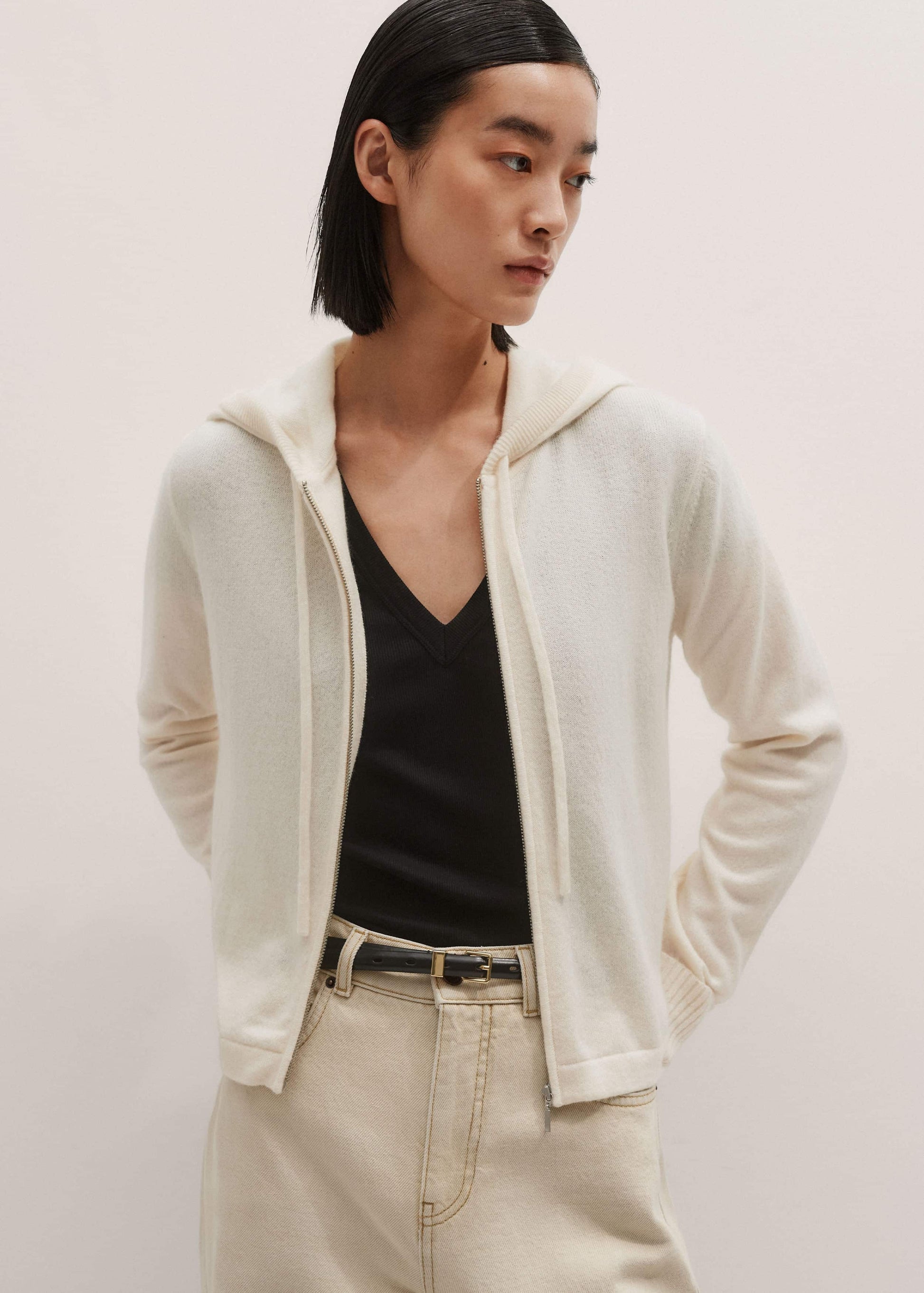 Cream Cashmere Relaxed Fit Box Zip Hoody