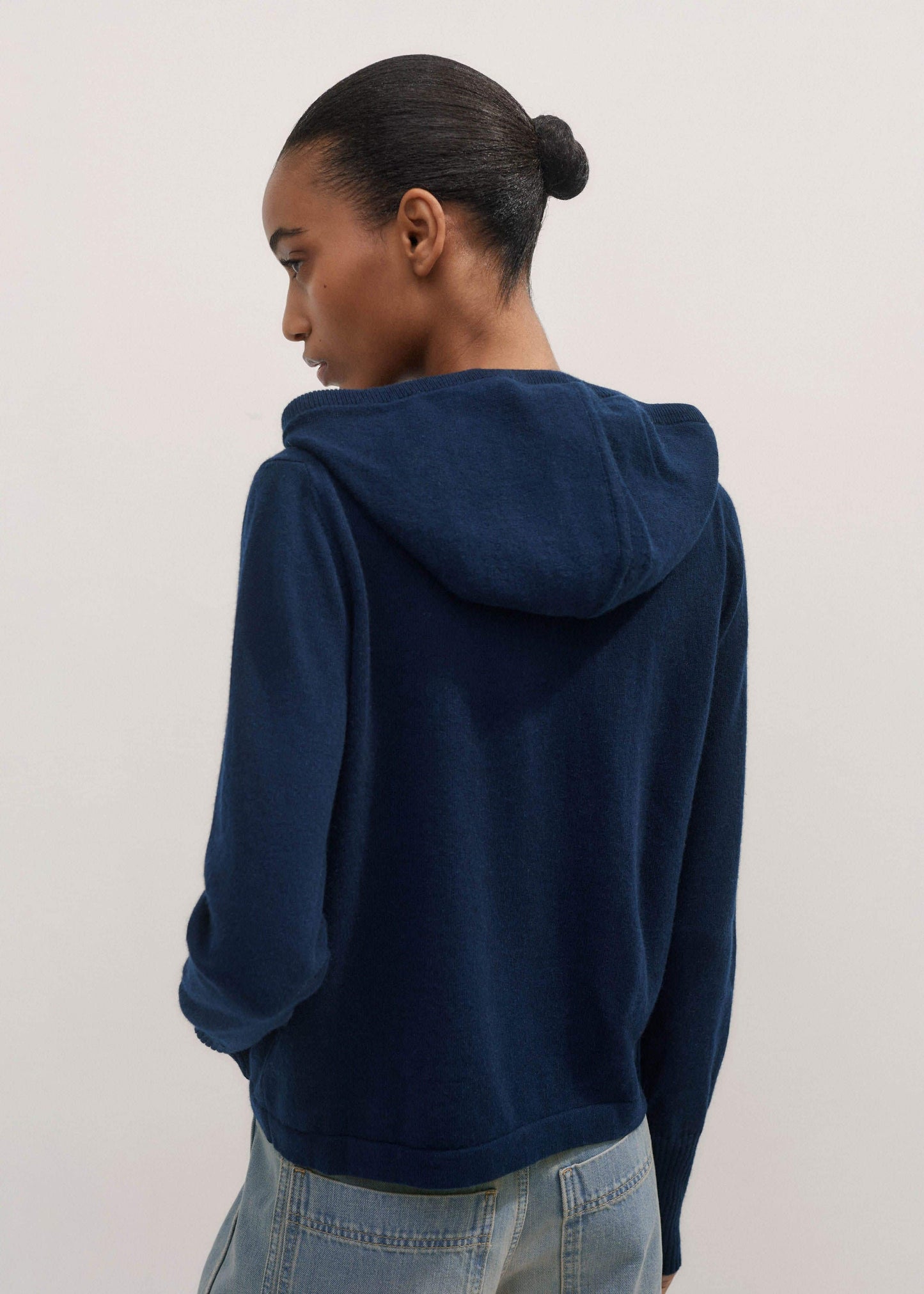 Navy Cashmere Relaxed Fit Box Zip Hoodie