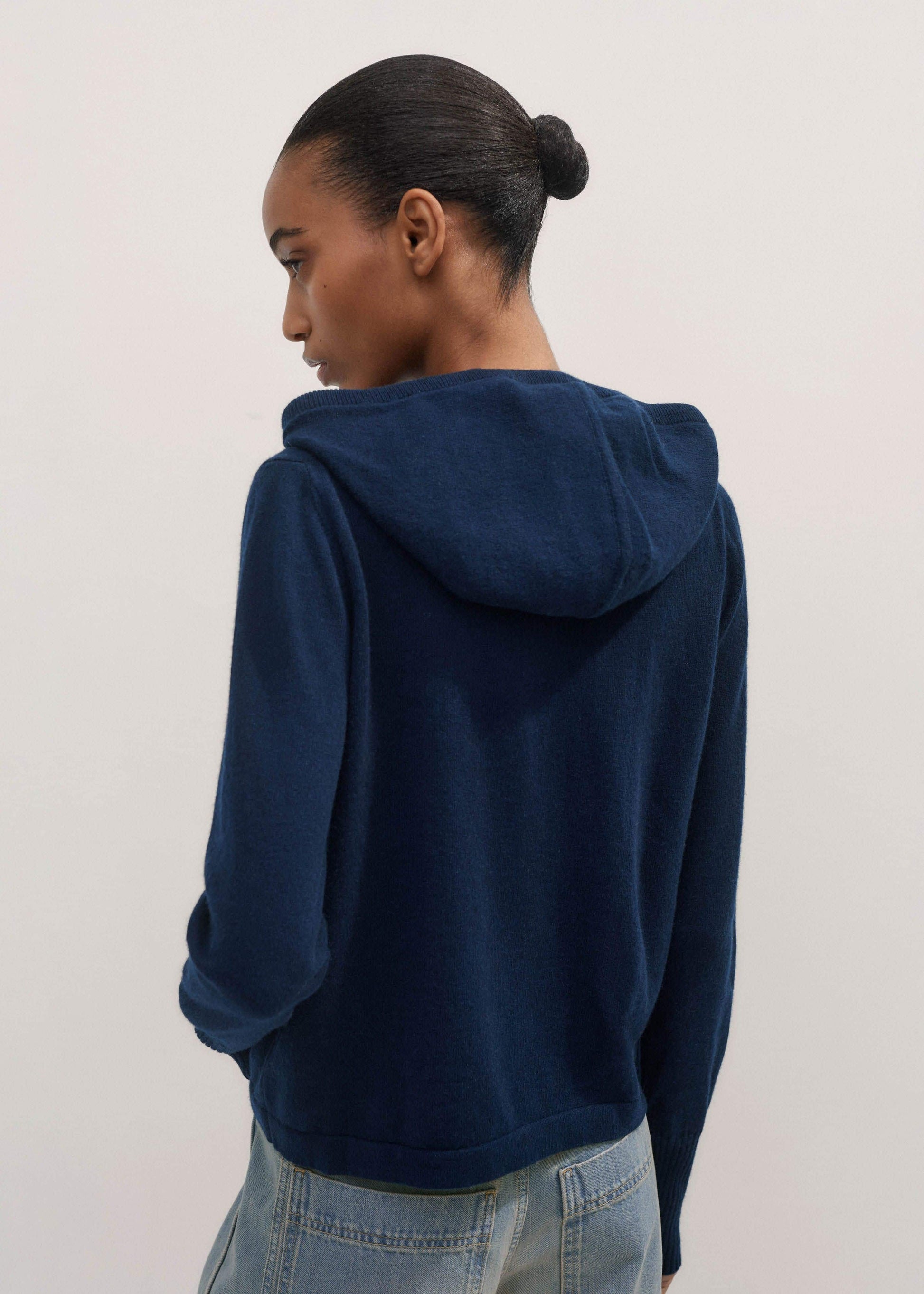 Navy Cashmere Relaxed Fit Box Zip Hoodie