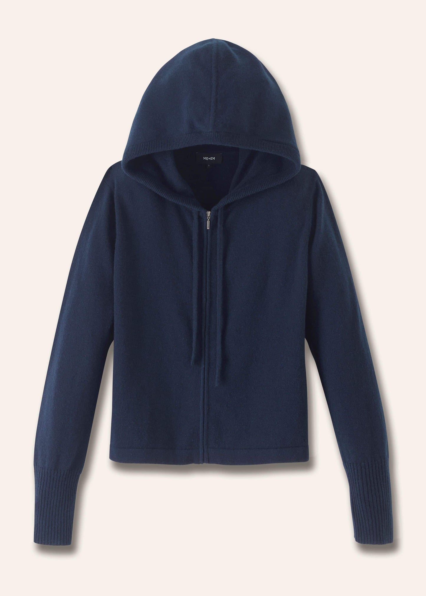 Navy Cashmere Relaxed Fit Box Zip Hoodie