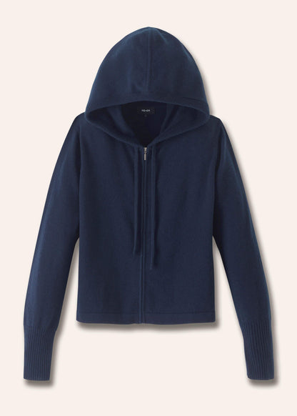 Navy Cashmere Relaxed Fit Box Zip Hoodie