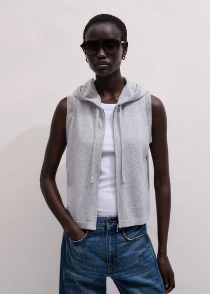 Gray Cashmere Sleeveless Relaxed Zip Hoodie