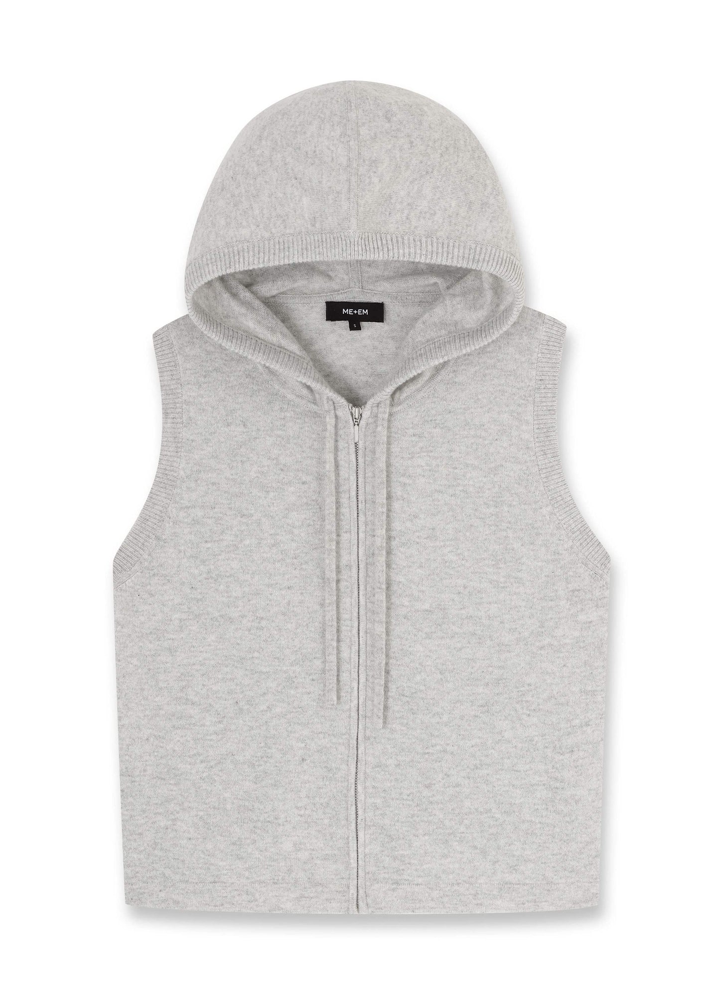 Gray Cashmere Sleeveless Relaxed Zip Hoodie