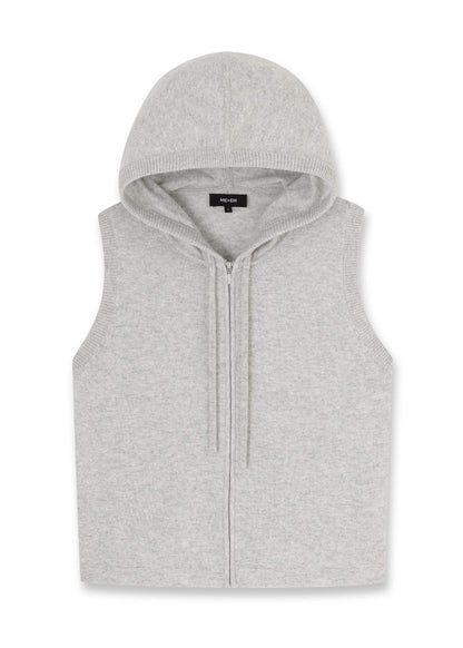 Gray Cashmere Sleeveless Relaxed Zip Hoodie