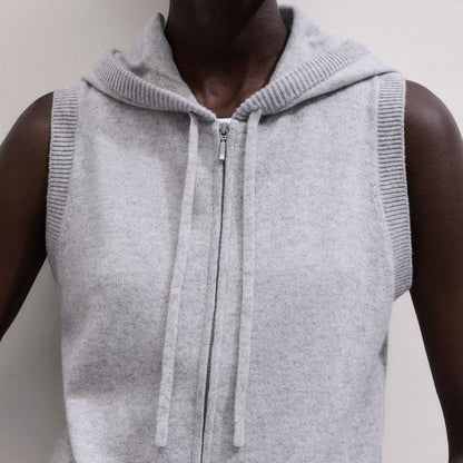 Gray Cashmere Sleeveless Relaxed Zip Hoodie