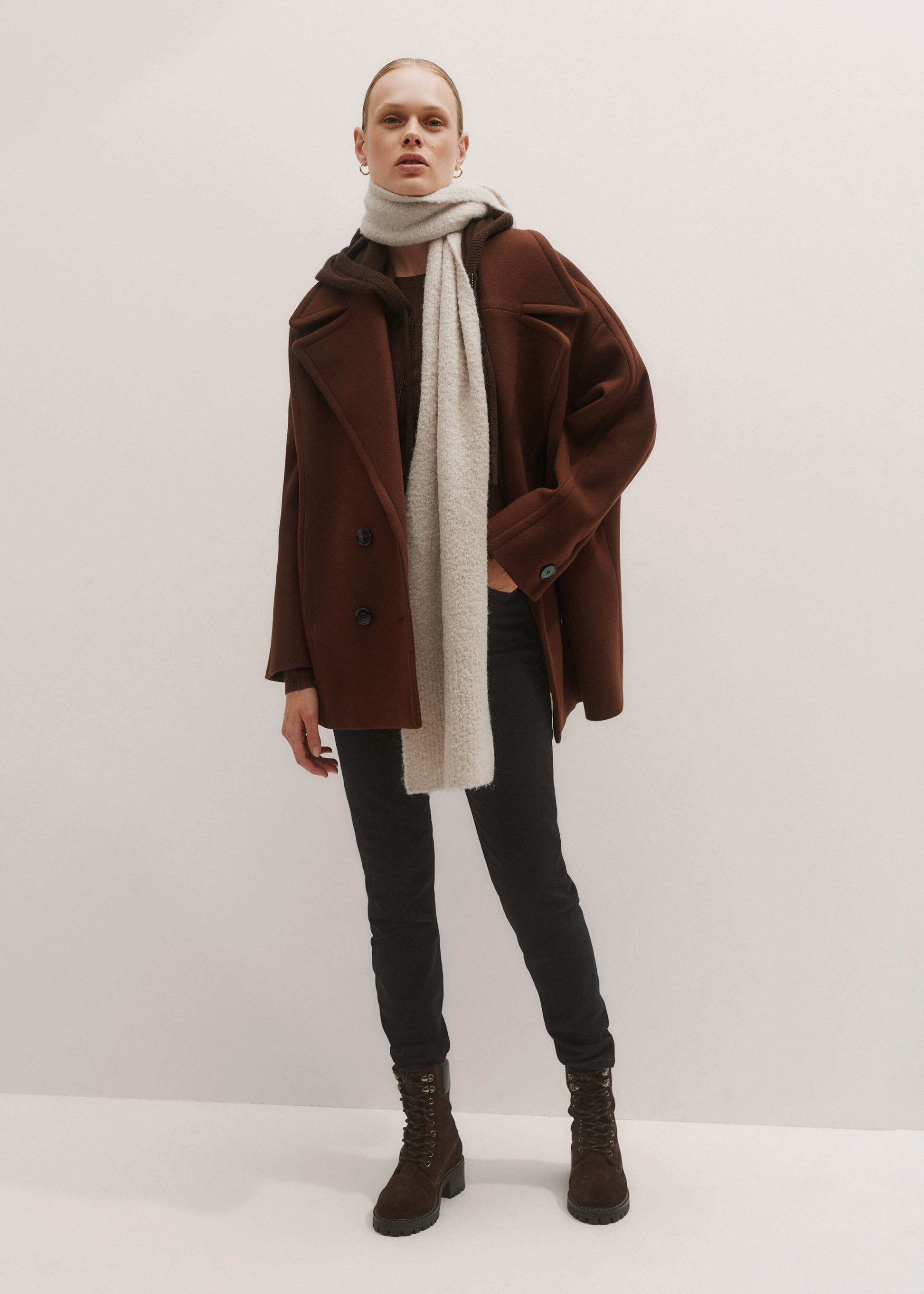Brown Cashmere Sleeveless Relaxed Zip Hoodie