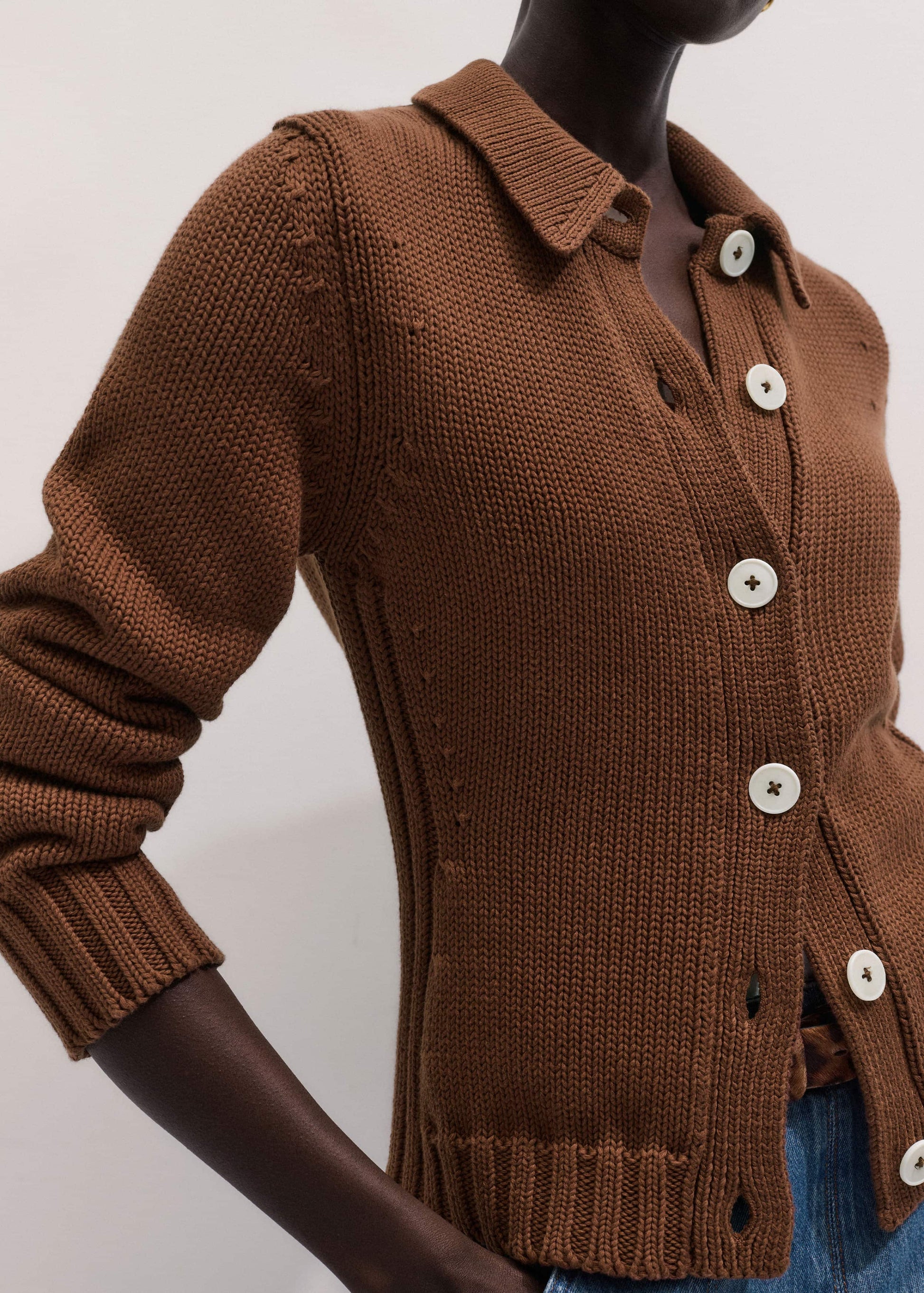 Brown Slim Collared Cardigan