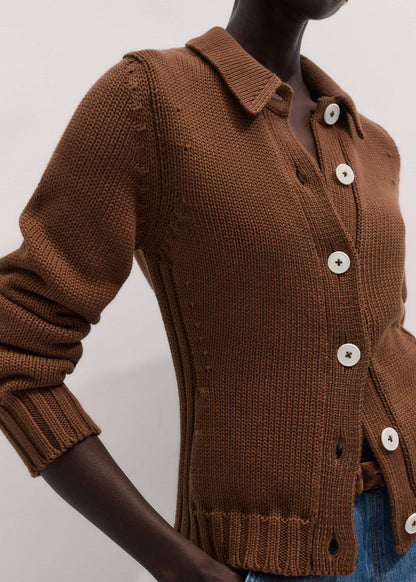 Brown Slim Collared Cardigan