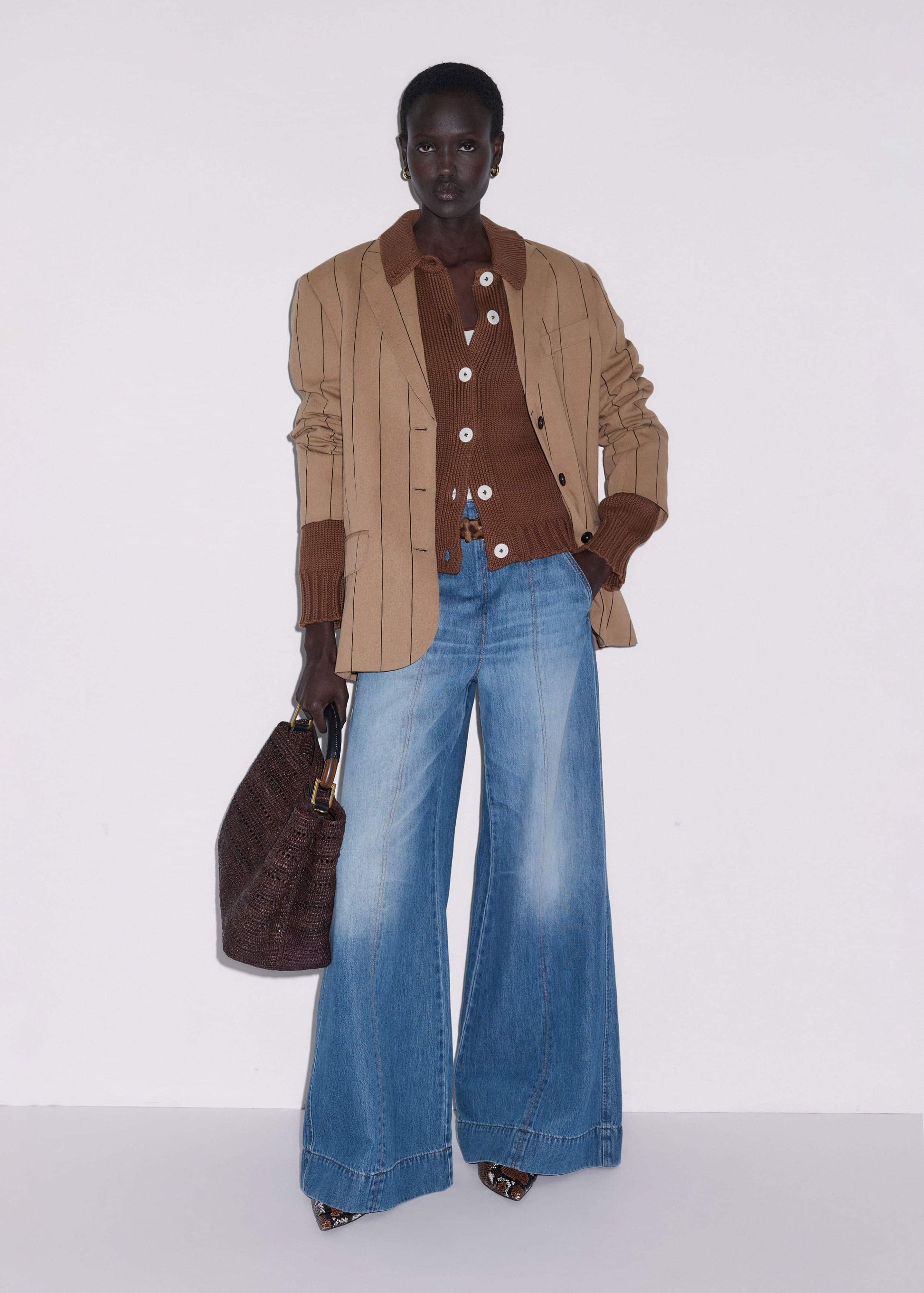 Brown Slim Collared Cardigan