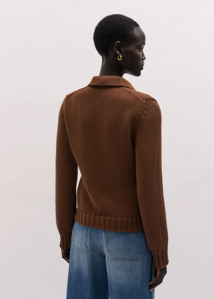 Brown Slim Collared Cardigan
