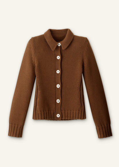 Brown Slim Collared Cardigan