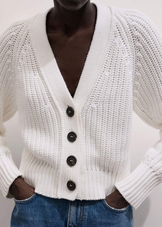 White Chunky Raglan Relaxed Weekend Cardigan