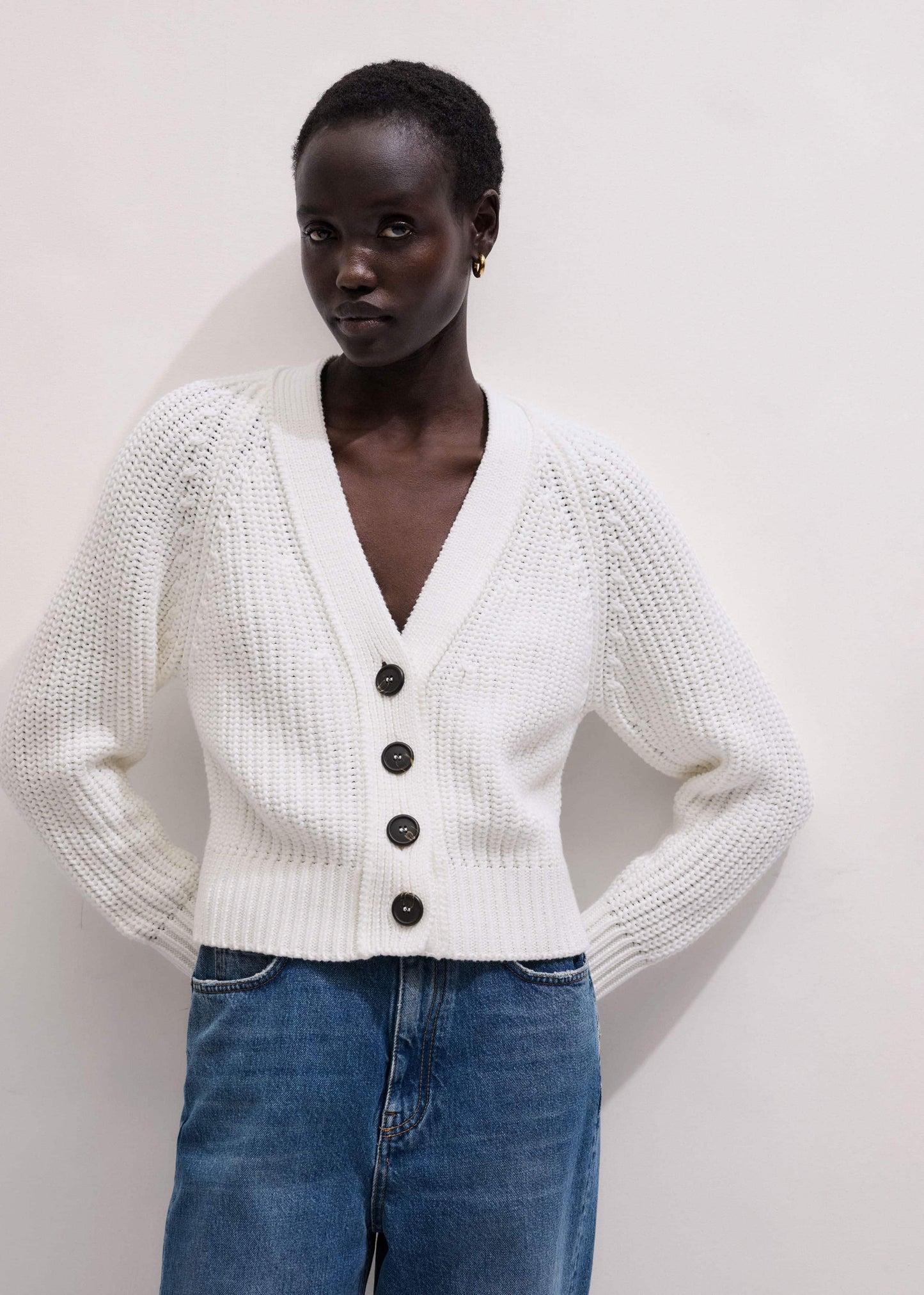 White Chunky Raglan Relaxed Weekend Cardigan