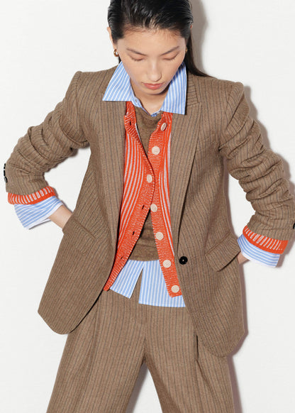 Orange Contrast Rib Straight Cardigan