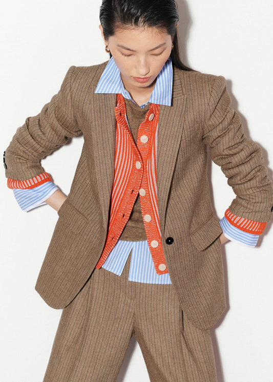 Orange Contrast Rib Straight Cardigan