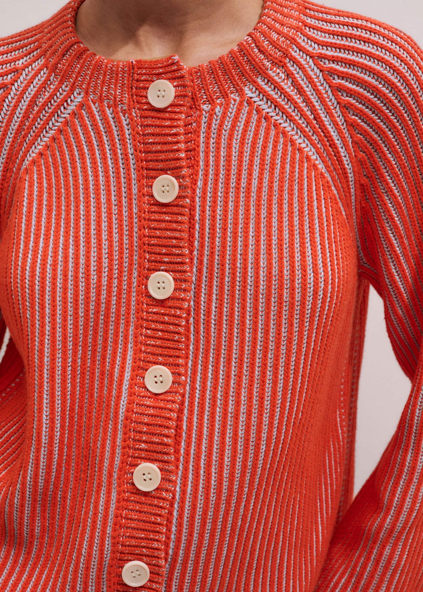 Orange Contrast Rib Straight Cardigan