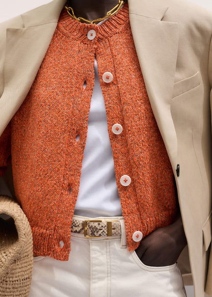 Orange Relaxed Crew Cardigan