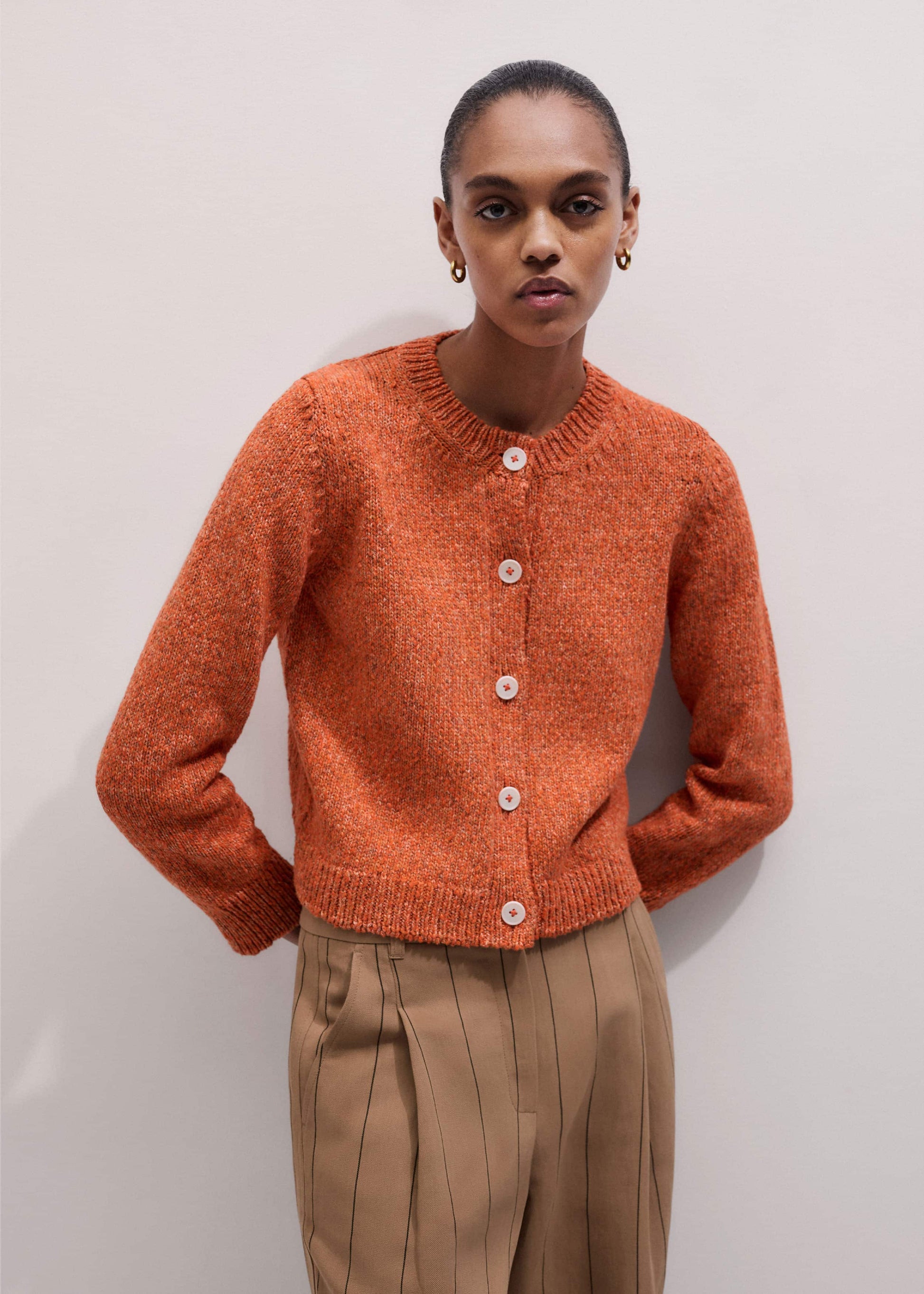 Orange Relaxed Crew Cardigan