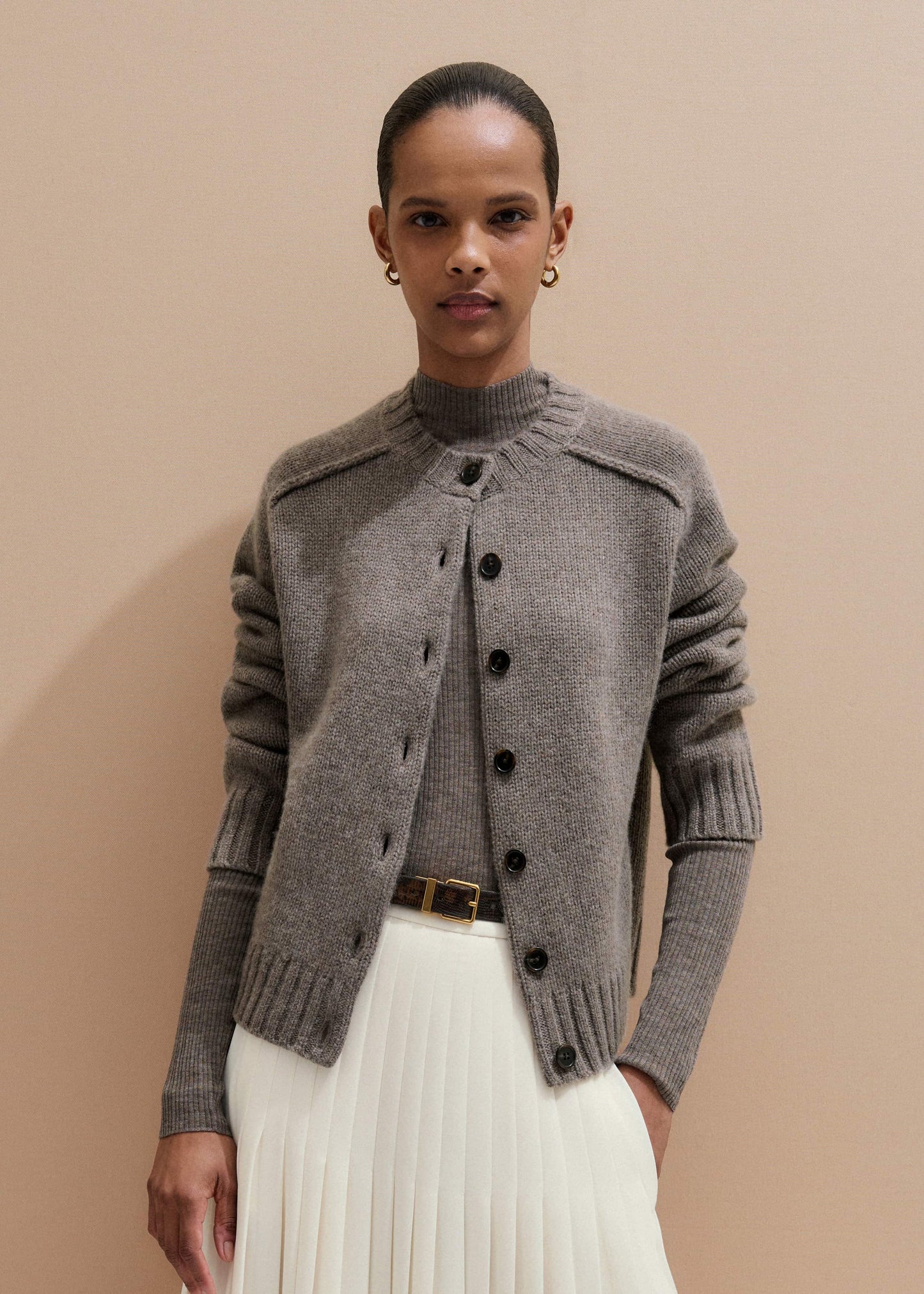 Brown Cashmere Relaxed Saddle Shoulder Cardigan